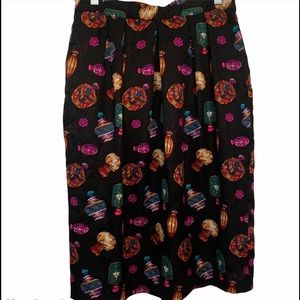 Jerri Sherman 100% Silk Black Multi Colored Skirt